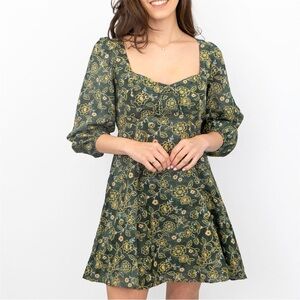 J. Crew Dark Green Floral Long Sleeve Dress